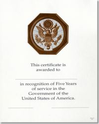 Career Service Award Certificates WPS 101- 5 Bronze 8x10 (Package of 25)