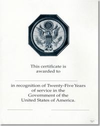 Career Service Award Certificates WPS 105 - 25 Year Silver 8x10 (Package of 25)