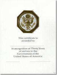 Career Service Award Certificates WPS 106 - 30 Year Gold 8x10 (Package of 25)