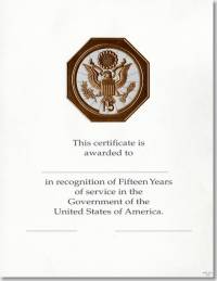 Career Service Award Certificates WPS 103-A - 15 Year Bronze 8 1/2 X 11 (Package of 25)