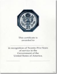 Career Service Award Certificates WPS 105-A - 25 Year Silver 8 1/2 x 11 (Package of 25)