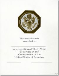 Career Service Award Certificates WPS 106-A - 30 Year Gold 8 1/2 X 11 (Package of 25)
