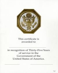 Career Service Award Certificate WPS 107 - 35 Year Gold 8x10
