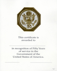 Career Service Award Certificate WPS 110-A 50 Year Gold 8 1/2 X 11