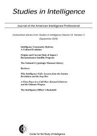 Studies in Intelligence, Journal of the American Intelligence Professional, Unclassified Articles From Studies in Intelligence, V. 54, No. 3 (September 2010)