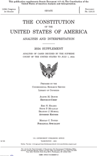 Constitution Of The United States Of America: Analysis And            Interpretation, 2024 Supplement
