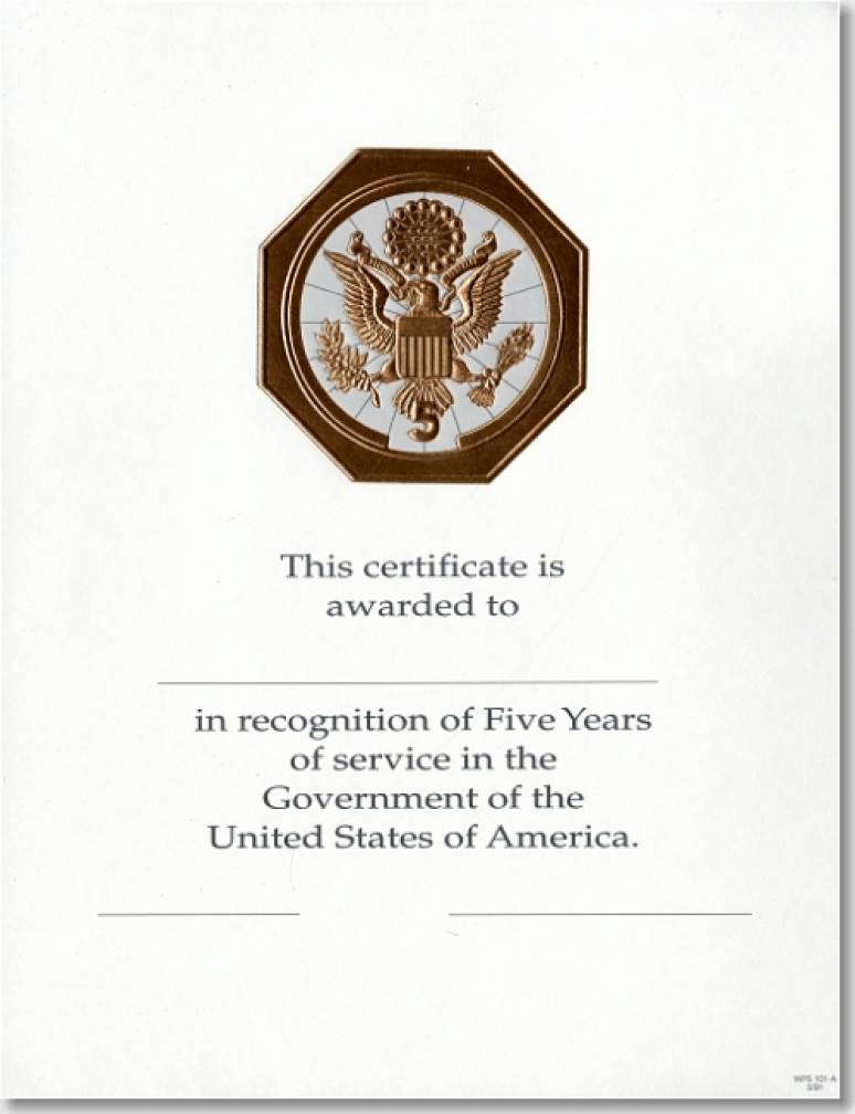 Career Service Award Certificates WPS 101-A - 5 Year Bronze 8 1/2 X 11 (Package of 25)
