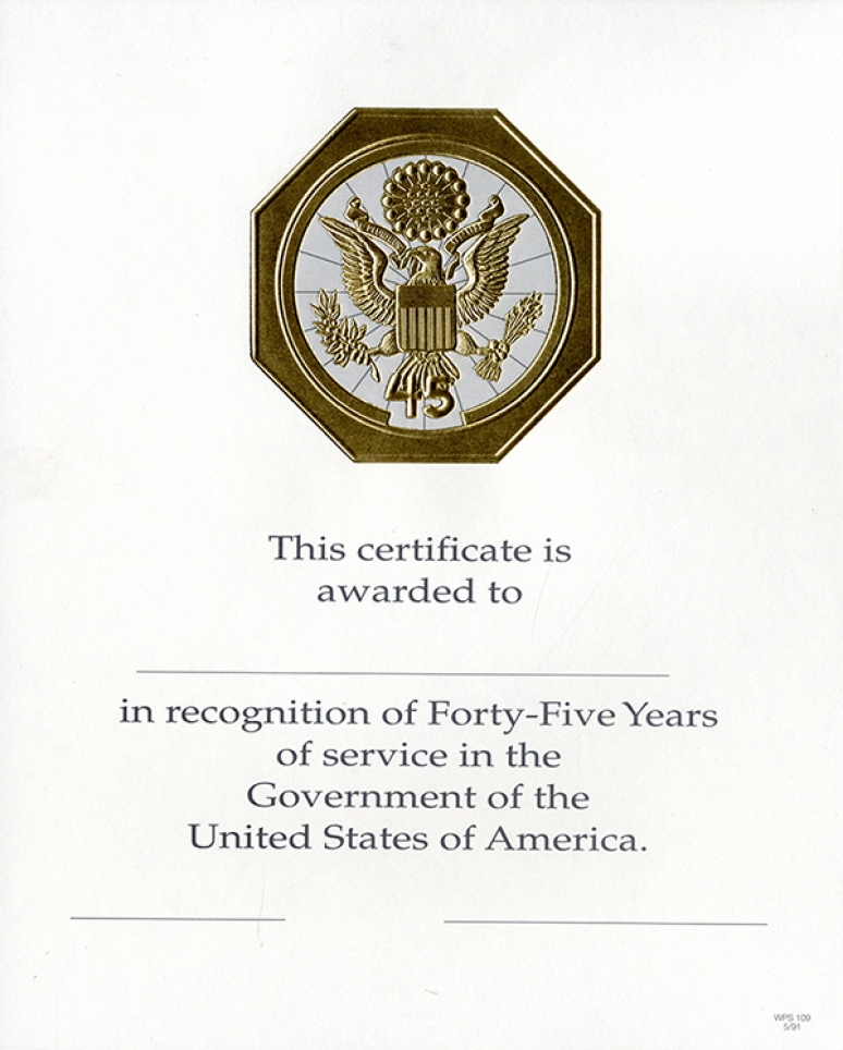 Career Service Award WPS 109- 45 Year Gold 8 X 10 (Pack of 10)