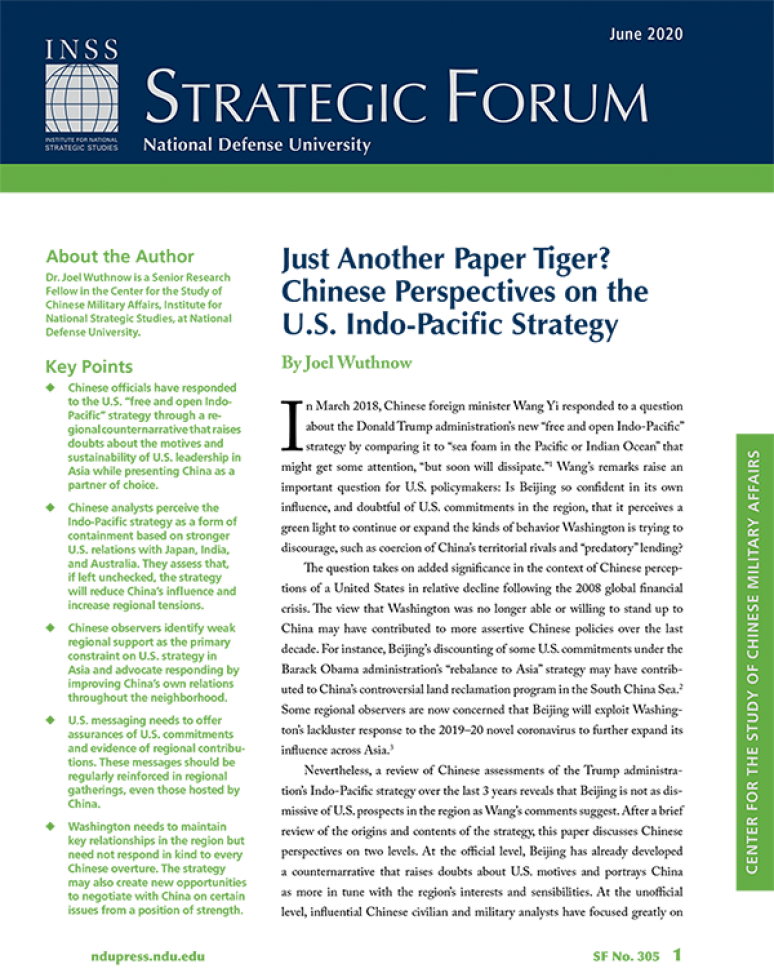 Just Another Paper Tiger? Chinese Perspectives on The U.S. Indo-Pacific Strategy