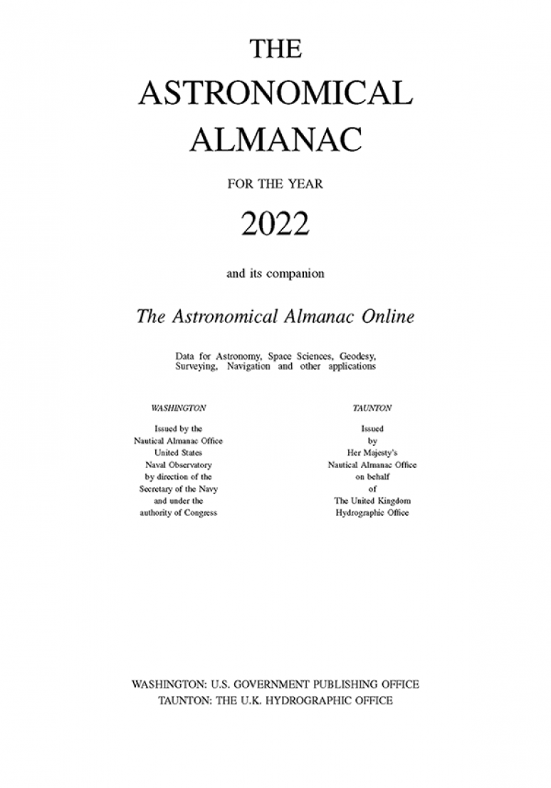 Astronomical Almanac for the Year 2022