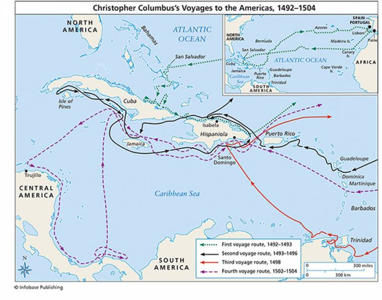 map of columbus voyage to america