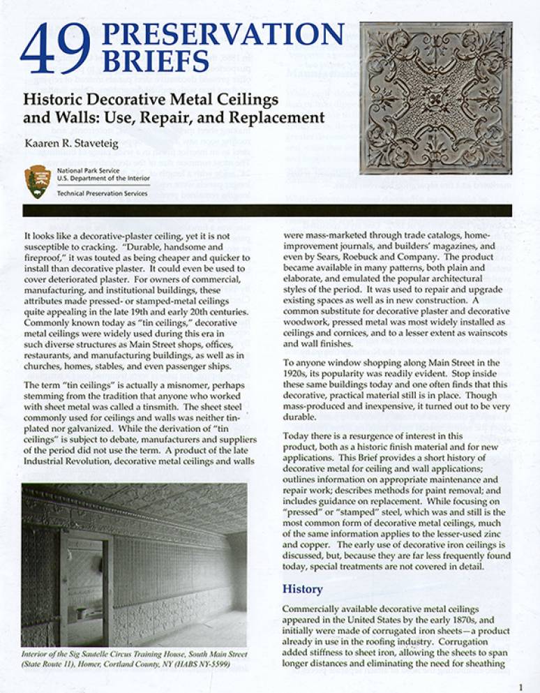 Historic Decorative Metal Ceilings and Walls: Use, Repair, and Replacement