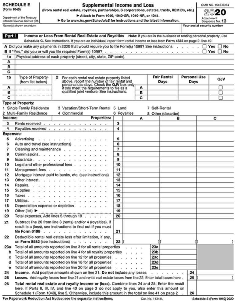 2020 Tax Form Schedule E