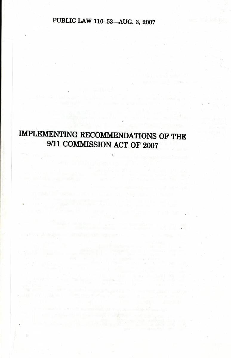 Implementing Recommendations of the 9/11 Commission Act of 2007, Conference Report to Accompany H.R. 1, July 25, 2007