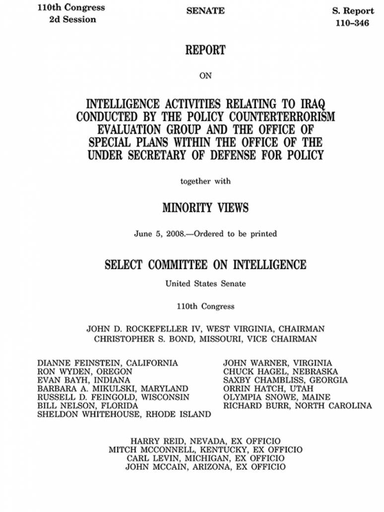 Report on Intelligence Activities Relating to Iraq Conducted by the Policy Counterterrorism Evaluation Group and the Office of Special Plans .... June 2008