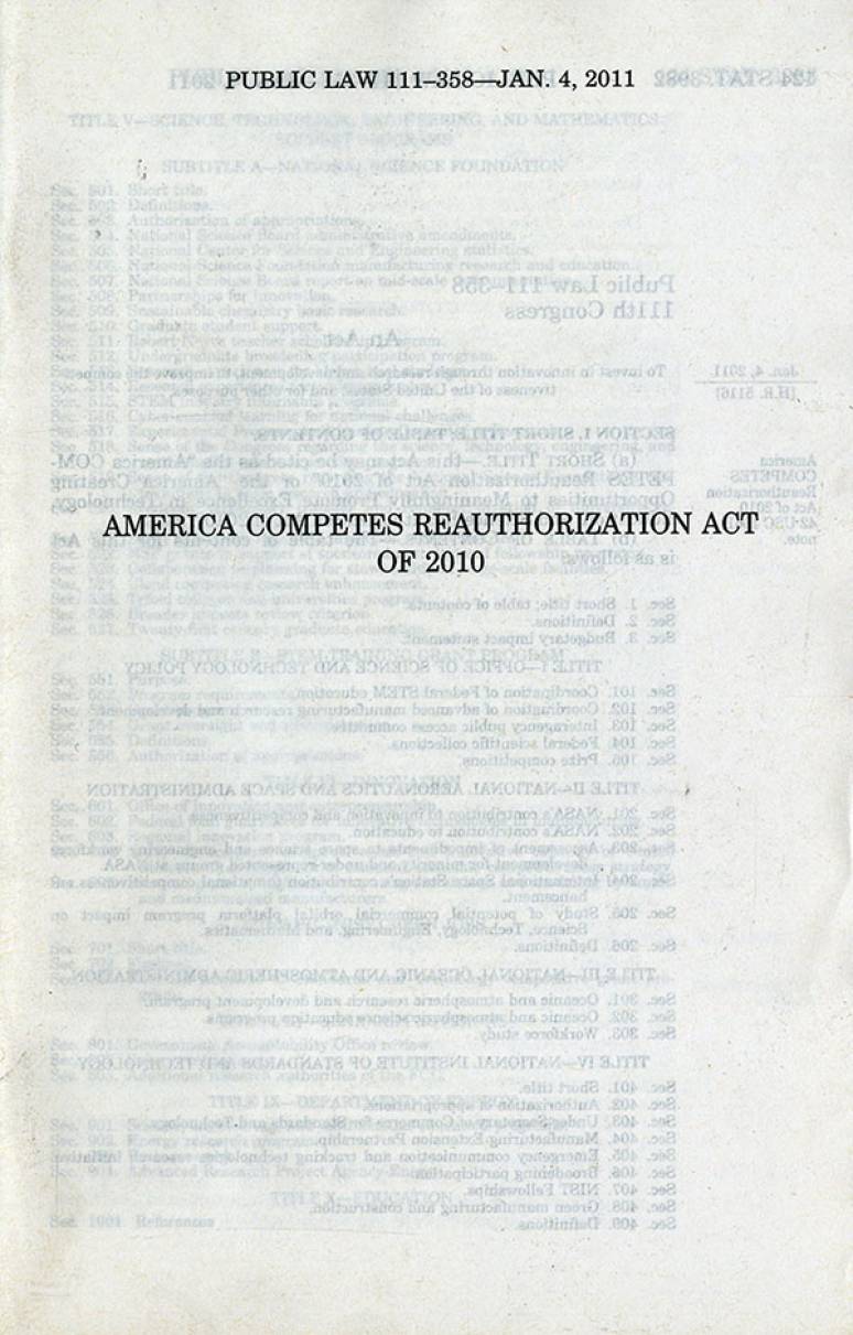 America COMPETES Reauthorization Act Of 2010, Public Law 111-358