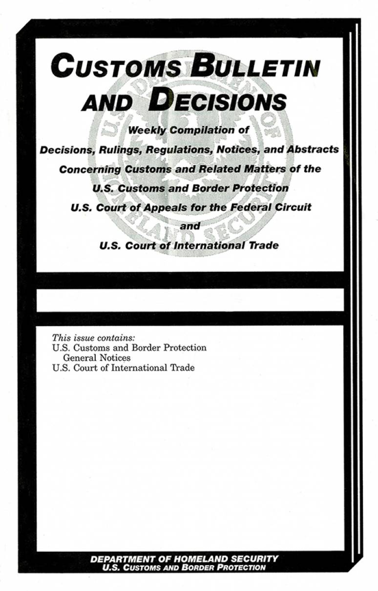 Customs Bulletin and Decisions, V. 43, No. 11, March 12, 2009