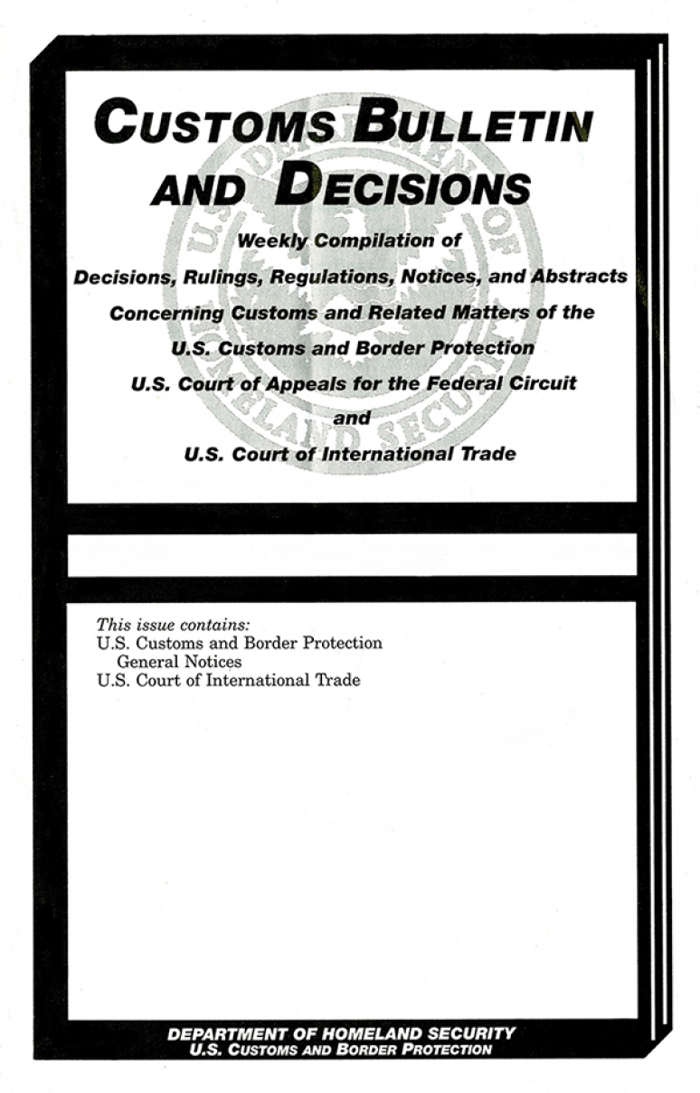 Vol 58 No 20; Customs https://bookstore.gpo.gov/node/21307/edit#Bulletin And Decisions