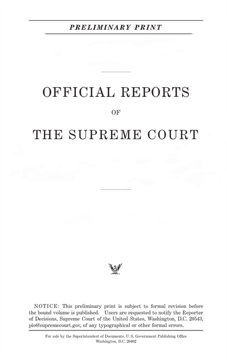 Official Report Of The U.S. Supreme Court Preliminary Prints 2020