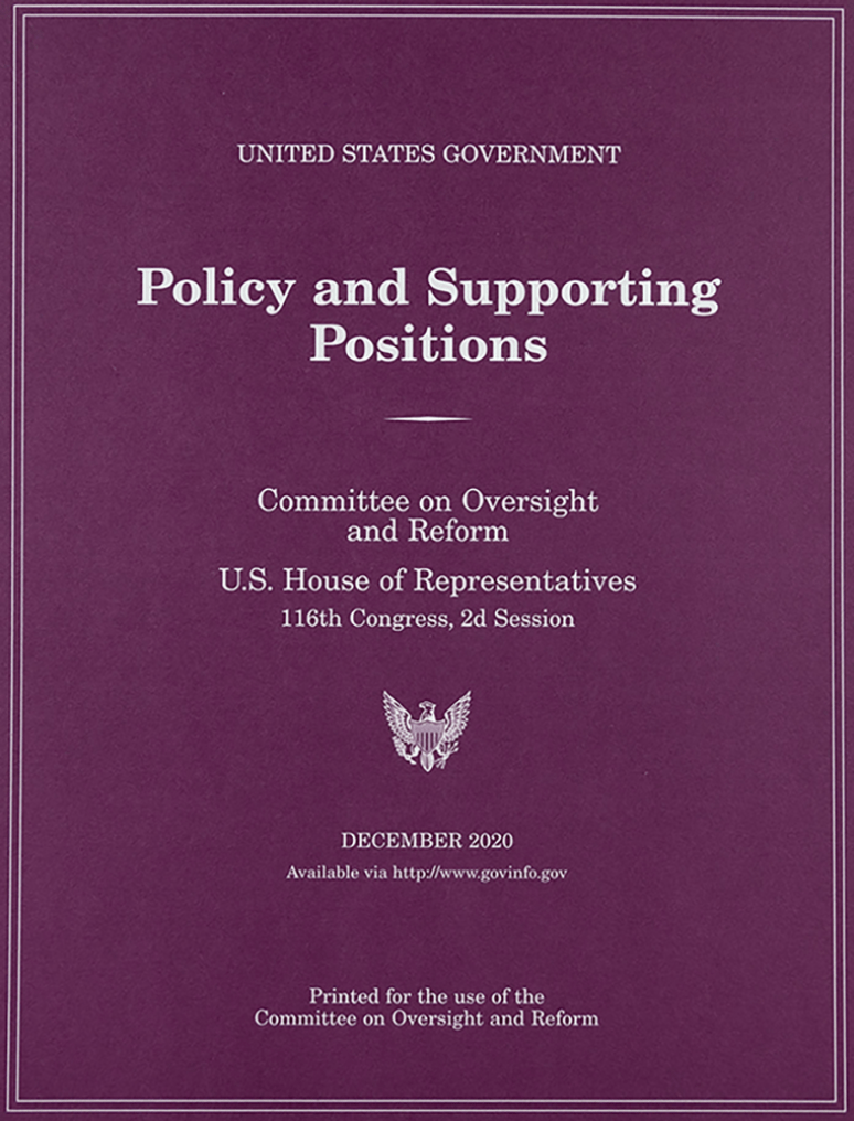 United States Government Policy And Supporting Positions (Plum Book) 2020